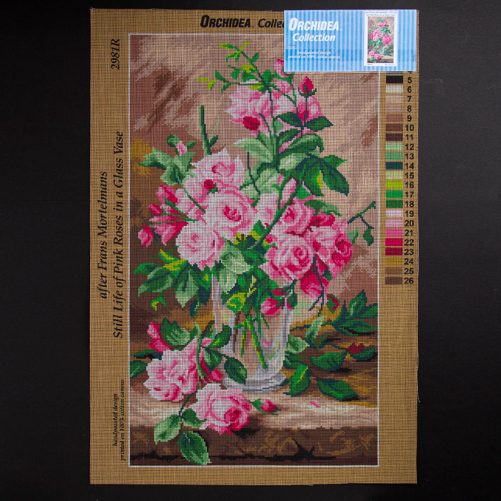 ORCHİDEA 40 x 70 cm Cam Vazodaki Pembe güller Baskılı Goblen 2981R